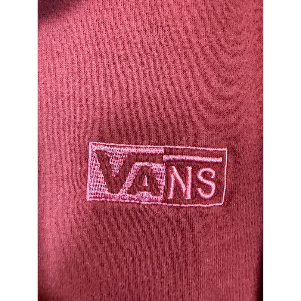 Vans Women's Large Burgundy Full Zip Cropped Hoodie Sweatshirt Checkered Sleeve - Picture 2 of 6